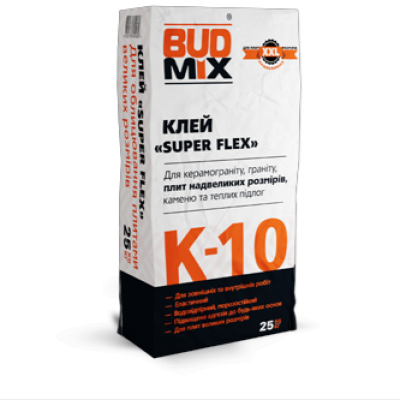 Клей для плитки великий розмір К-10 BUDMIX SUPER FLEX 25кг