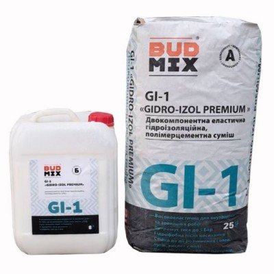Гідроізоляційна суміш двокомпонентна BUDMIX GI-1 ПРЕМІУМ-Бар`єр 25кг + 5л