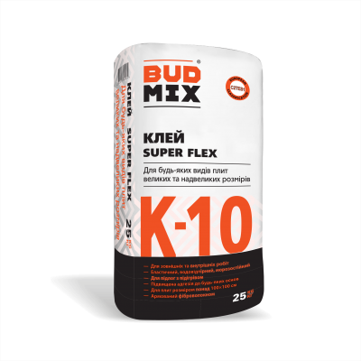 Клей для керамічних та гранітних плит великих та надвеликих розмірів BUDMIX К-10 SUPER FLEX 25кг